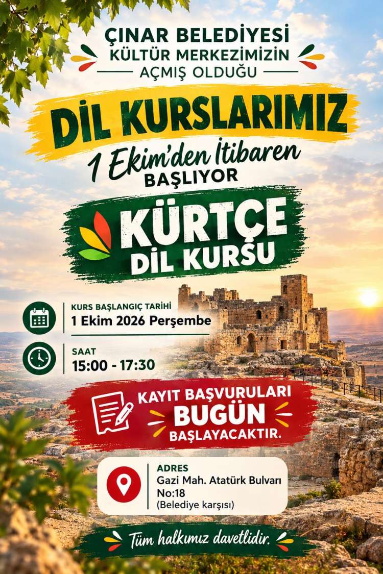 Çınar Belediyesi Kürtçe Dil Kursu Başlıyor